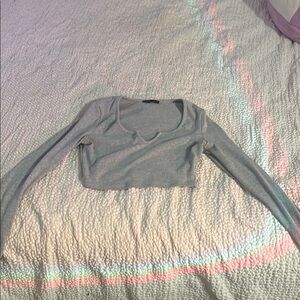 Women's Gray Long Sleeve Crop Top